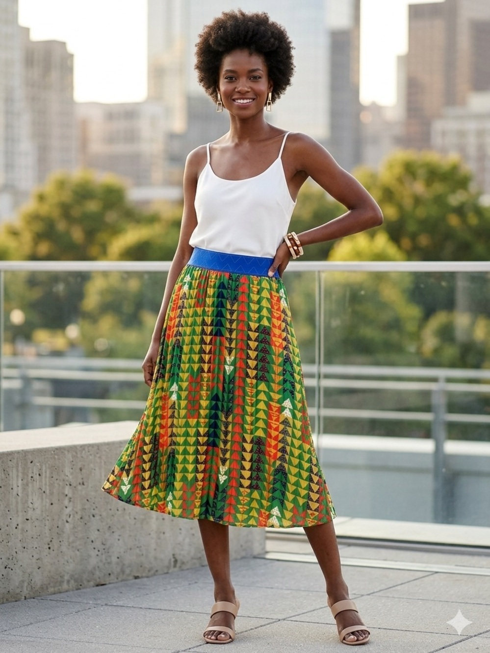 NWT LuLaRoe Jill Pleated Midi Skirt - Retro Geometric Print size M - Picture 2 of 7